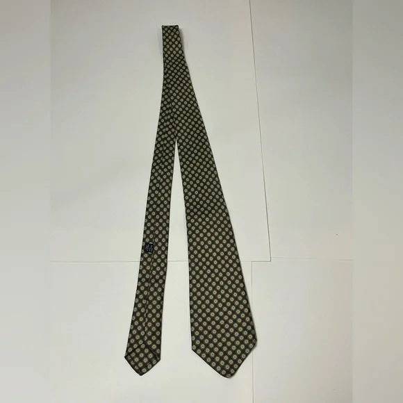KITON Napoli 100% Silk Brown and Green Polka Dot Tie Made in Italy - Picture 6 of 7